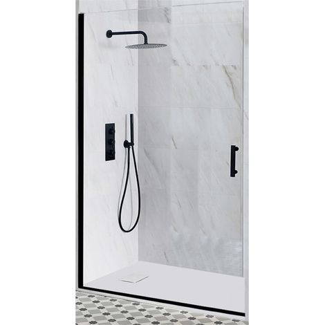 Milano Nero Black Reversible Recessed Hinged Door Shower Enclosure and White Slate Effect Tray with Fast Flow Waste - 1400mm x 900mm (1/5)