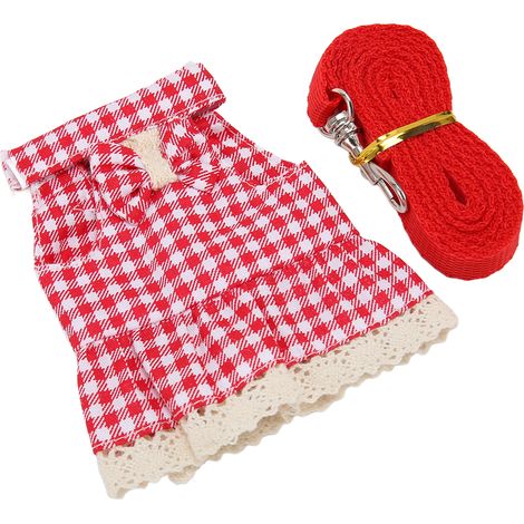 Ensemble harnais et laisse pour lapin, réglable, doux et confortable, avec corde de traction pour les promenades quotidiennes des petits animaux, motif à carreaux rouges, taille S. (1/5)
