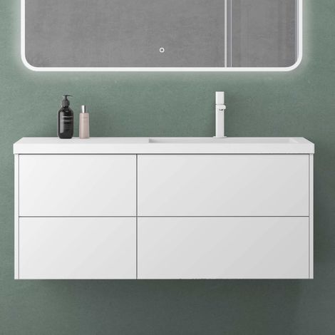 Mai & Mai Mobile Bagno Sospeso 46x120x54cm Bianco opaco, Mobile da Bagno con 4 Cassetti Include Lavabo Bianco 120cm Seria Moment (1/5)
