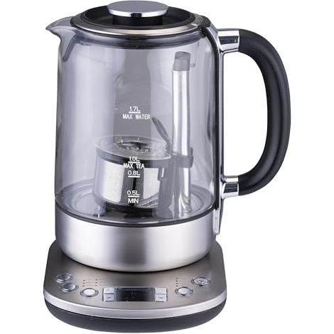 Bouilloire avec Infuseur - 1,7 L - 2200 W - Bouilloire Électrique - Théière - Maintien au Chaud - Thermostat Réglable - Affichage Numérique - Acier Inoxydable - Verre (1/5)