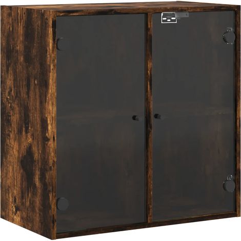 Armoire murale en chêne fumé 68 x 37 x 68 cm avec portes vitrées moderne et design polyvalent en bois noir (1/5)