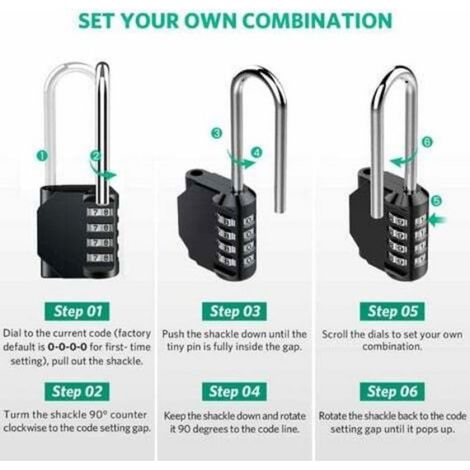 Cadenas À Combinaison - Corps Métal Alliage Zinc - Manille Acier Renforcé - Résistant Aux Intempéries - 4 Chiffres Réinitialisable - 6,3 Cm (1/4)