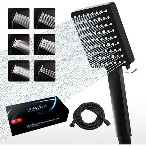 Douchette à main avec 6 réglages, 1,5 m, noir mat, avec flexible, pour une utilisation quotidienne dans la salle de bain.-AquaForge (1/5)