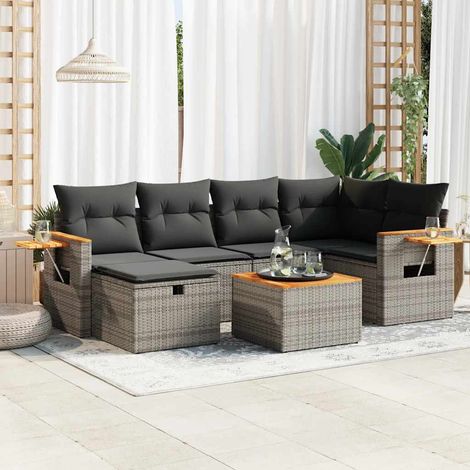 vidaXL Salon de jardin avec coussins 7 pcs gris résine tressée (1/5)