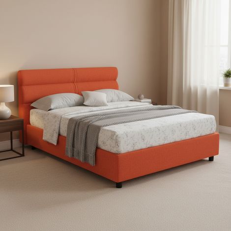 Letto Piazza e Mezza Brivio, Sfoderabile, Contenitore Made in Italy, Dimensione Materasso 120x190 cm, Arancione (1/5)
