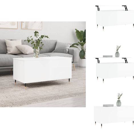 Couchtisch Hochglanz-Weiß 90x44,5x45 cm Holzwerkstoff - Couchtisch - Wohnzimmerstil - Holzwerkstoff Möbel - Weißer Couchtisch - TV Stand (1/5)