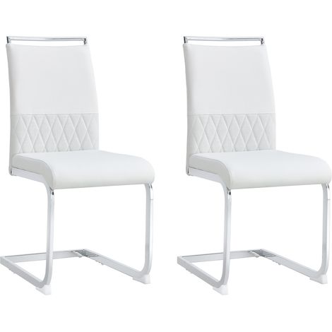 Set 2 sedie da pranzo moderne con schienale alto imbottito in PU ed effetto lino, bianche, MODENUIT (1/5)