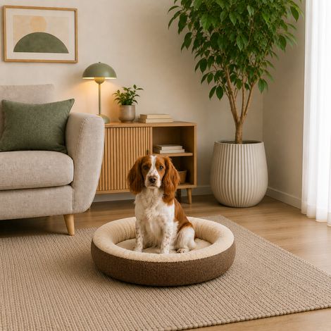 belviona Hundebett rund, Hundekorb in Doughnut-Form, abnehmbarer Bezug, waschbar & rutschfest, 65 cm Durchmesser, braun (1/5)