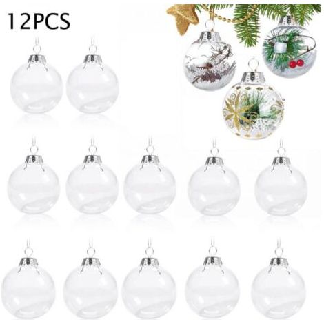Autres décorations de Noël, Boules de Noël transparentes, 12 boules de Noël, Boules à remplir soi-même, Boules en plastique transparent, Décorations de Noël (6 cm) (1/5)