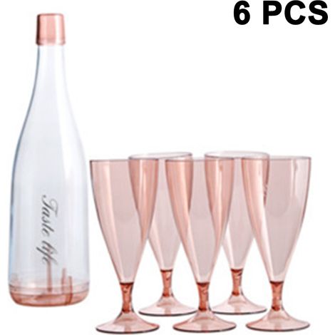 Flûte À Champagne - En Plastique Incassable Sans Bpa - 200 Ml - Pour Pique-niques Jardin Barbecue Et Voyages - Lot De 5 + 1 Porte-bouteille (1/5)