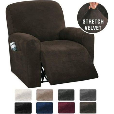 1 Housse de fauteuil, Tissu velours peluche, Extensible, Ajustement parfait, Poches latérales, Salon (1/5)