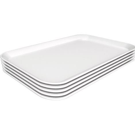 Lot de 5 plats de présentation lisse (L)240 x (P)350 mm, en mélamine blanche, résistant à la chaleur (1/5)