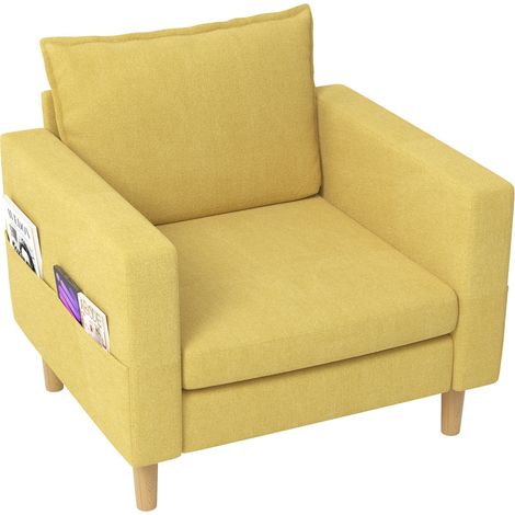 Fauteuil Fauteuil de Lecture avec Poches Latérales et Coussin, Design Ergonomique, en Chenille Jaune Moutarde (1/5)