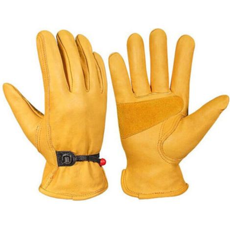 Épaississement Jaune (XL) - Gants de Jardinage pour Hommes/Femmes, Gants de Travail en Cuir de Vachette, Gants de Travail pour Jardin Anti-épines et Anti-Coupures
