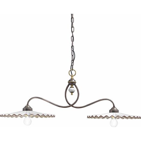Lampadario Classico L'Aquila Metallo E Ceramica Nero Sfumato Rame 2 Luci E27 (1/5)