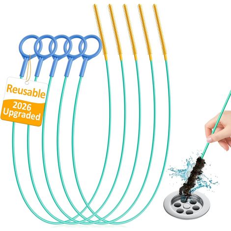 Déboucheur de canalisations Drain Snake (5 pièces), version améliorée 2026, 76 cm, réutilisable – noyau métallique incassable et couche en nylon, outil de débouchage flexible pour lavabo, baignoire et (1/5)