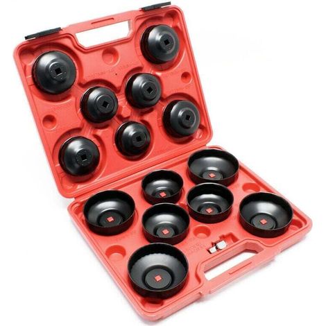 14-piece oil filter cap kit. Oil filter wrenches and adapter included in a toolbox (1/4)