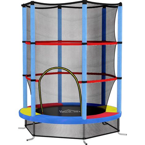Trampoline pour enfants de 3 à 6 ans avec filet de sécurité, 6 poteaux et 3 entrées, Ø140 x 190 cm, multicolore (1/5)
