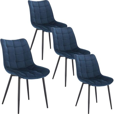 WOLTU 4x Sedia da Pranzo Retro Velluto Senza Braccioli Salotto Imbottite Cucina Blu