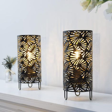 Lot de 2 lampes en metal alimentees par piles 23,5 cm de haut Sans fil Avec ampoule LED Grand ventilateur Pour mariages, fetes, terrasses, jardins, interieurs, exterieurs, chambres acoucher (1/5)