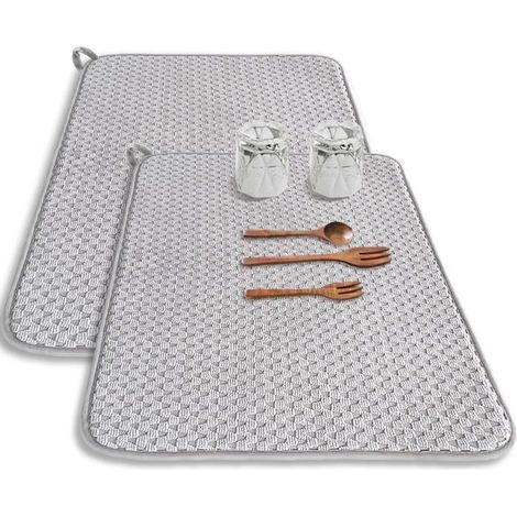 BelleRise - Lot de 2 tapis de vaisselle en microfibre, 61 x 43 cm, absorbants, pour plan de travail de cuisine, grand tapis de vaisselle (gris) (1/5)