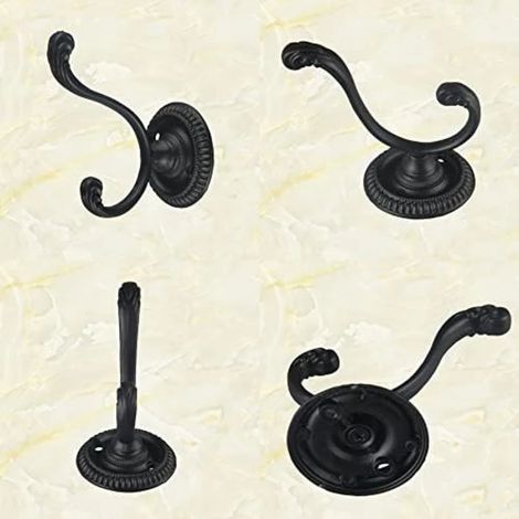Lot de 6 patères murales rétro avec vis, crochets à chapeaux noirs style européen, crochets en alliage, fixation murale rétro