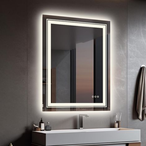 Specchio da Bagno con LED Luce Retroilluminato + Frontale Specchio Smart Rettangolare 50x70cm Touch Anti-appannamento