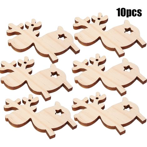 10 pièces de plaques suspendues en bois pour décoration de sapin de Noël et de Nouvel An à faire soi-même (n° 4) (1/5)