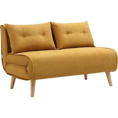 Canapé 2 places convertible en tissu jaune moutarde VALERIO (1/5)