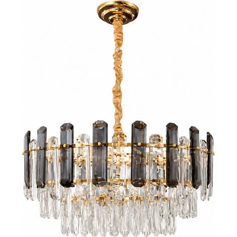 LUSSOCRAFT Lustre en cristal moderne – Métal, 3 couleurs d'éclairage dimmables, 8 lampes douille E14, Ø55.6 cm, pour salon et salle à manger (1/5)