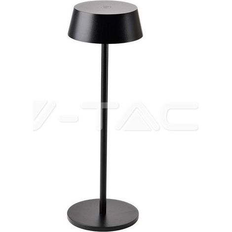 Lámpara de mesa LED recargable V-TAC de 2 W, color negro, regulable al tacto, luz blanca cálida, IP54 (1/2)