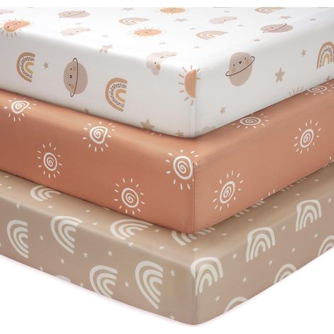 Drap Housse 70 x 140 cm, Lot de 3 Microfibre Ultra Douce et Lisse Élastique sur Tout Le Tour - pour Matelas de Lit Bébé et Lit Enfant, Arc-en-Ciel Soleil Orange (1/5)