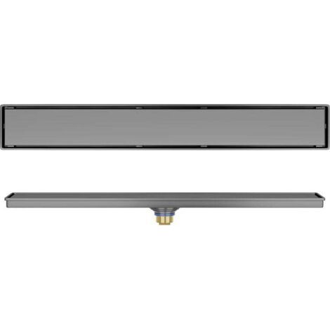 Caniveau de douche 60 cm plat, siphon avec stop-odeur et filtre à cheveux caniveau de douche en verre noir ensemble complet siphon de sol en acier inoxydable pour cabine de douche paroi de douche
