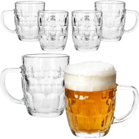 Lot de 6 chopes à bière Dublin I 400 ml, hauteur 12 cm I pour 6 personnes I Chope à bière en verre avec relief et anse I Verres à bière transparents 0,4 l I Chope à bière pour fêtes (1/5)