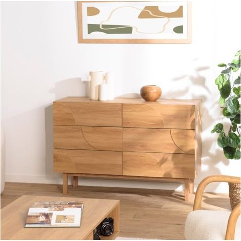 ETHAN - Commode couleur naturelle 6 tiroirs décor motif arrondi (1/5)