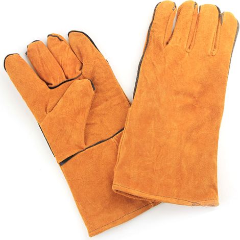 Gants de soudage Forge en cuir de vachette épais, résistants à la chaleur et au feu, pour accessoires de soudage, orange, épais et longs (1/5)