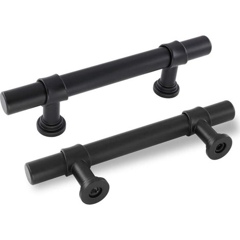 2 poignées noir mat pour armoires, cuisines et tiroirs. Entraxe des trous : 192 mm. Fabriquées en alliage d'aluminium et de zinc. Visserie fournie. (1/5)