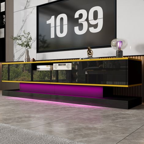 Mueble TV negro con tres cajones y LED efecto brillo OKMYHOME (1/5)