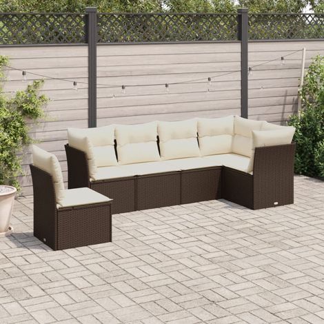 Canapé de Jardin Modulaire 7 Places avec Coussins, Résine Tressée Marron et Verre Trempé (1/3)
