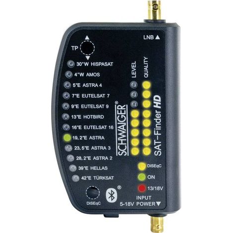 Détecteur satellite SF9003BT noir – Bluetooth 4.0 – Boîtier plastique résistant IP54 – Affichage numérique et analogique – Schwaiger (1/5)