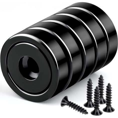 Lot de 5 aimants en néodyme extra puissants avec trou - 10 kg - 20 mm - À visser - Aimants en pot - Extra puissants - Avec vis - Pour accessoires d'aménagement d'atelier (1/5)
