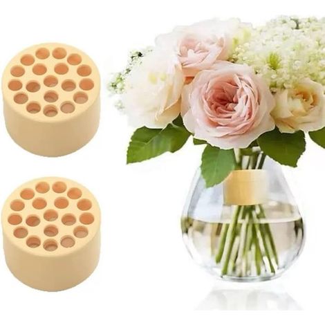 Set di 2 portafiori rotondi riutilizzabili con anello a spirale regolabile per disporre fiori e fissare bouquet - Giallo - Plastica (1/5)