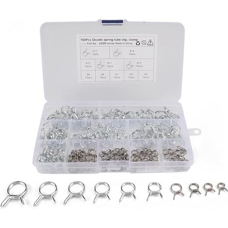Collier de Serrage Colliers de Clip à Ressort 5-14mm Tuyau Serrage Colliers Serrage Tuyaux en Acier Inoxydable Serre Joint à Tuyau Pinces Clips Fixation Pour Tuyau D'eau Carburant Tube (1/5)