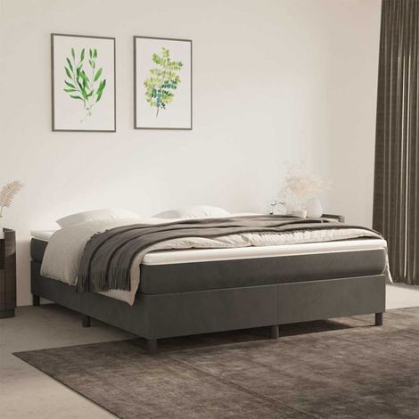 Cama box spring con colchón terciopelo gris oscuro 160x200 cm (1/5)
