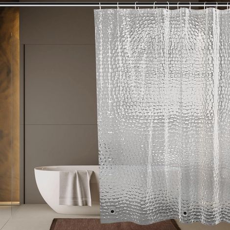 1 Rideau de douche, EVA imperméable, design 3D semi-transparent, avec 12 anneaux, pour salle de bain