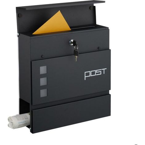 Boite Aux Lettres - Fer Poudré - 37x37x12 cm - Avec Porte-Journaux - Noir - 1 Piece (1/5)