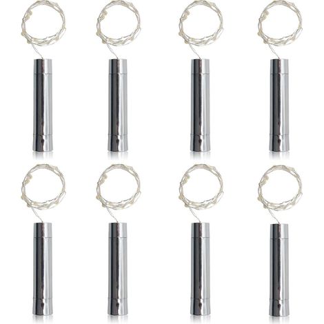 Lot de 8 guirlandes lumineuses pour bouchons de bouteille de vin, 20 LED, alimentées par piles AA, longueur minimale de 1 m, blanc pur