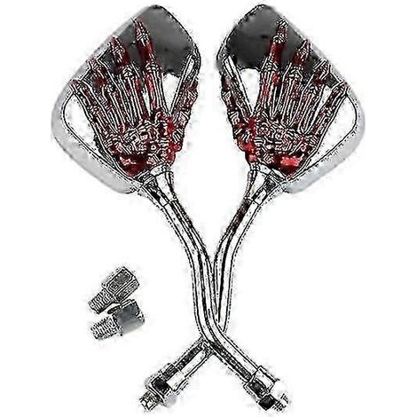Rétroviseur universel pour moto/scooter – Design main de squelette chromée (fixation 25-26 mm) – Rouge (1/5)