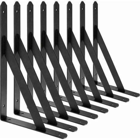 Wandregalhalterungen. 8 Stück 90°-Dreieckwinkel aus Stahl. Regalhalterungen 200 mm x 120 mm. Eckverstrebung (schwarz).