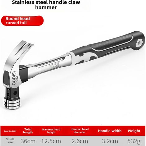 Marteau de caisse 10oz tête ronde – manche inox – petit marteau à clous, acier spécial intégré, pour menuiserie (1/5)